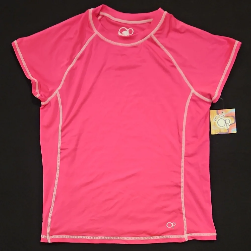 OP Vibrant Pink Sports Tee Girls Rash‎ Guard Size 14/16